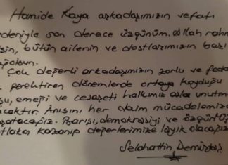 Selahattin Demirtaş Hamide Kaya için taziye mesajı yayınladı!