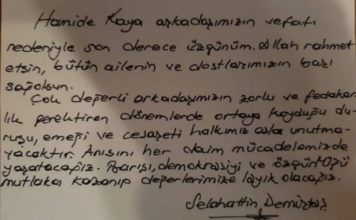 Selahattin Demirtaş Hamide Kaya için taziye mesajı yayınladı!